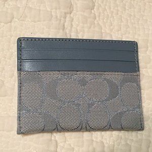 COACH Mini Skinny Card Case In Signature Jacquard Marble Blue color - New - $65